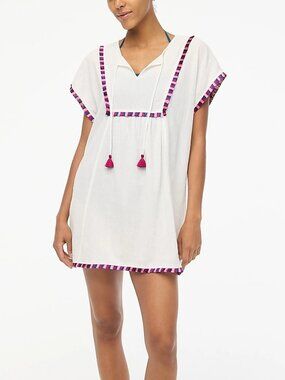 NWT J Crew Crinkle Gauze Tunic Top Size XL Fringe Trim Boho Beach